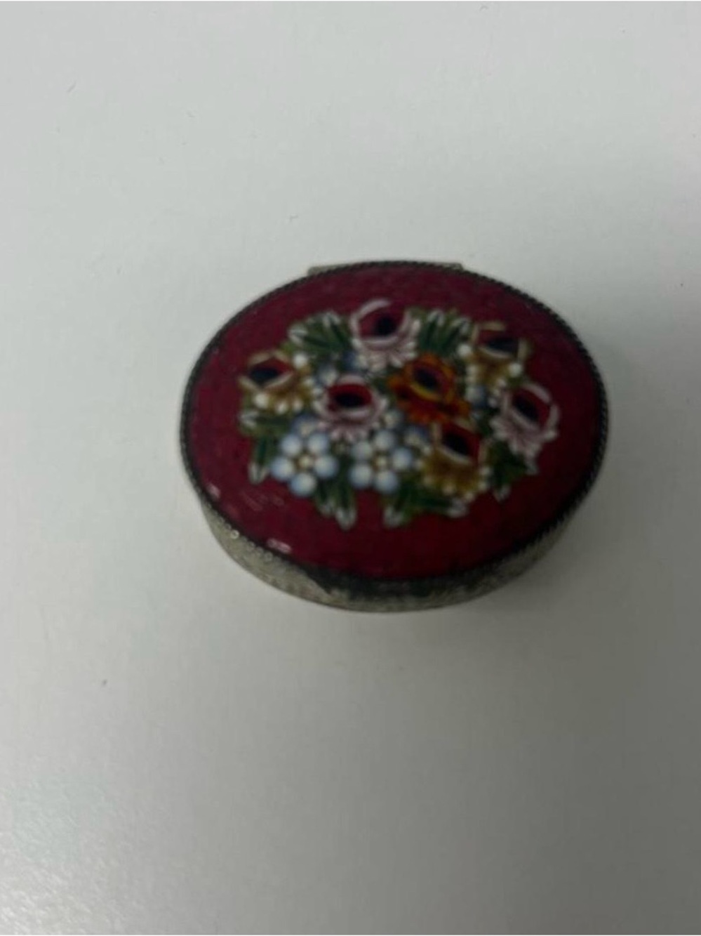 Antique Floral Enamel Pill Box
